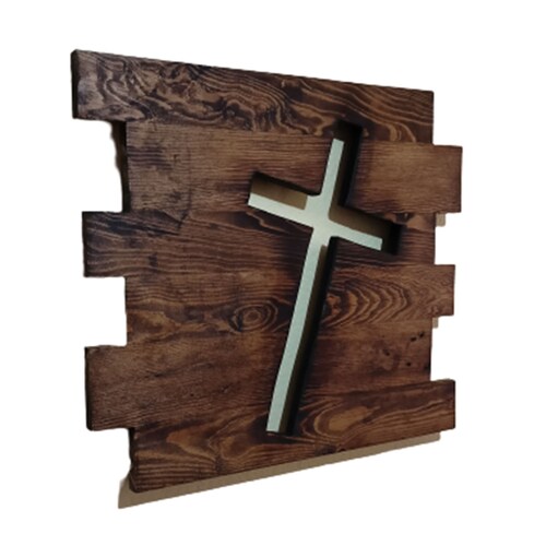 Cruz De Madera, Cuadro De Pared Artesanal. Vintage
