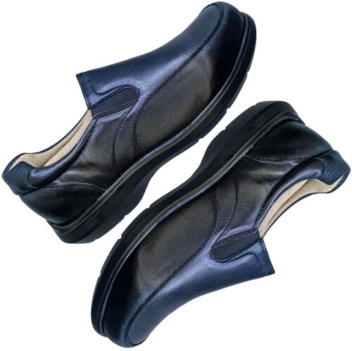 Calzado Especial Para Pie Delicado Y Diabetico Piel Borrego Mocasin Negro Doble Ancho