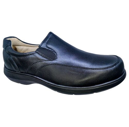 Calzado Especial Para Pie Delicado Y Diabetico Piel Borrego Mocasin Negro Doble Ancho