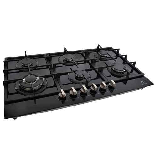 Parrilla de gas empotrable de 6 quemadores SUPRA DIAMOND GLASS de 87cm con cubierta de cristal templado negro