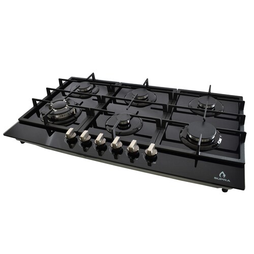 Parrilla de gas empotrable de 6 quemadores SUPRA DIAMOND GLASS de 87cm con cubierta de cristal templado negro