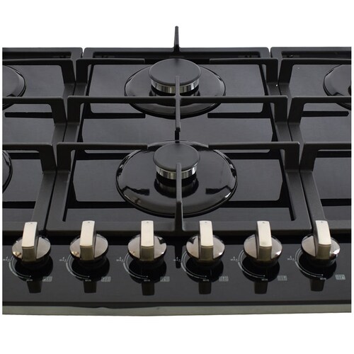 Parrilla de gas empotrable de 6 quemadores SUPRA DIAMOND GLASS de 87cm con cubierta de cristal templado negro