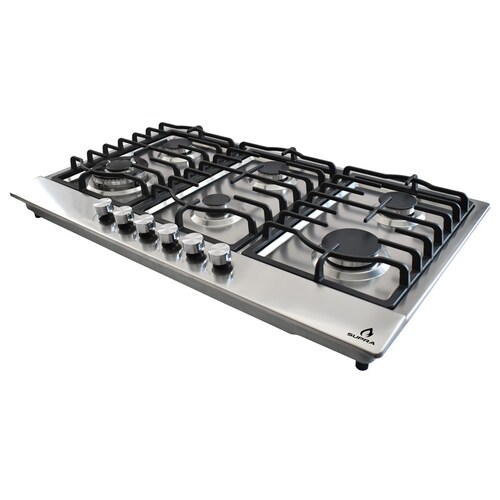 Parrilla de gas empotrable 90cm de 6 quemadores SUPRA DIAMOND STEEL con cubierta de acero brillante