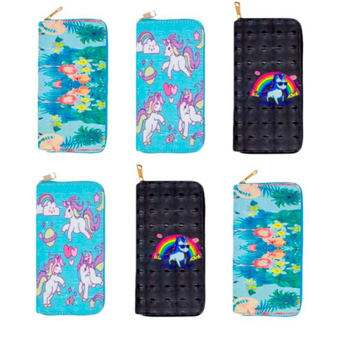 Cartera Diseño Unicornios Flores Paquete 6 Pz Sintéticas Con Monedero Interno