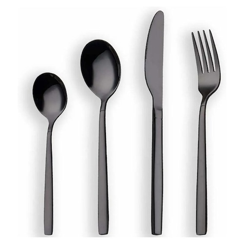 Juego De Cubiertos De Acero Inoxidable Negro, 24 Piezas