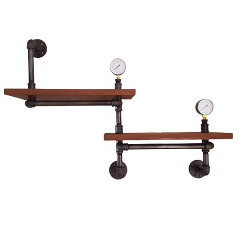 Repisa de Dos Estantes Vintage Industrial 19x45 Cm con Manómetro 