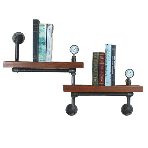 Repisa de Dos Estantes Vintage Industrial 19x45 Cm con Manómetro 