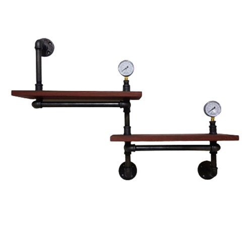 Repisa de Dos Estantes Vintage Industrial 19x45 Cm con Manómetro 
