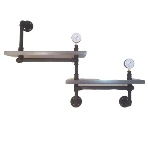 Repisa de Dos Estantes Vintage Industrial 19x45 Cm con Manómetro 