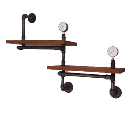 Repisa de Dos Estantes Vintage Industrial 19x45 Cm con Manómetro 