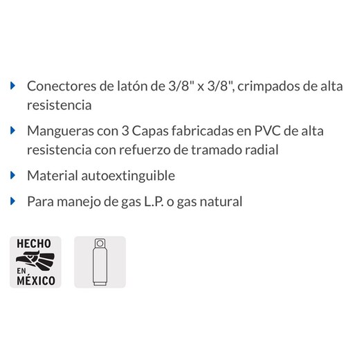 Manguera para gas, PVC negra, 3/8 x50 m, s/conexión, Foset, Mangueras  Flexibles, 40080