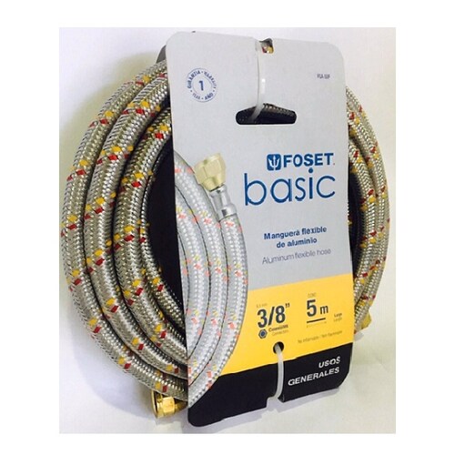 MANGUERA PARA GAS  DE 5 METROS FLEXIBLE DE ALUMINIO 3/8 PULG FOSET 