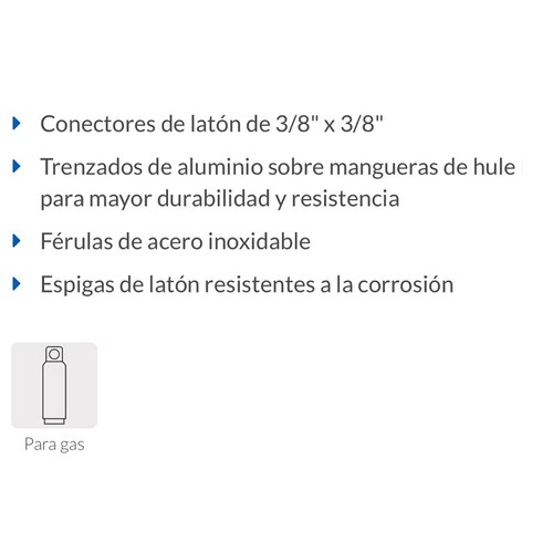 MANGUERA PARA GAS  DE 5 METROS FLEXIBLE DE ALUMINIO 3/8 PULG FOSET 