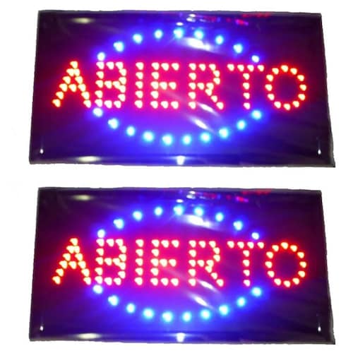 Kit De 2 Anuncio Letrero Led Luminoso Para Negocio Abierto mitzu.