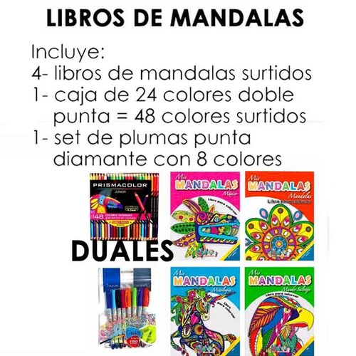 4 Libros Mandalas Anti Estres Colorear + Caja 48 Colores prismacolor.