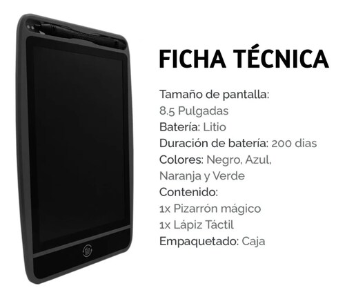 Pizarrón mágico TECK TECK para niños LCD 8.5 tipo tablet para dibujar, escribir.