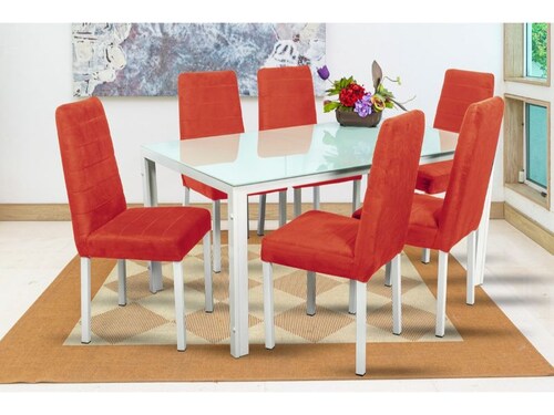 Comedor Atenas Shedron 6 Sillas Tubular y Cubierta de Cristal