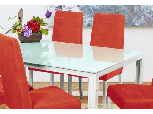 Comedor Atenas Shedron 6 Sillas Tubular y Cubierta de Cristal