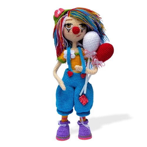 Muñeca Amigurumi Payasita con Globos 30 Cms