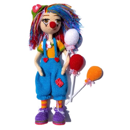 Muñeca Amigurumi Payasita con Globos 30 Cms