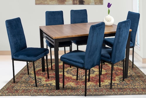 Comedor Troya 6 Azul Sillas Tubulares y Cubierta de Tablero.