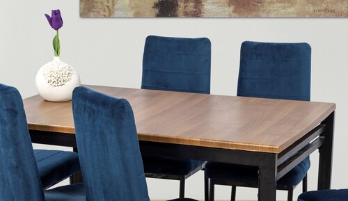 Comedor Troya 6 Azul Sillas Tubulares y Cubierta de Tablero.