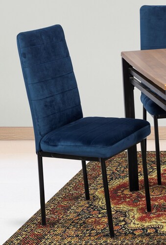 Comedor Troya 6 Azul Sillas Tubulares y Cubierta de Tablero.