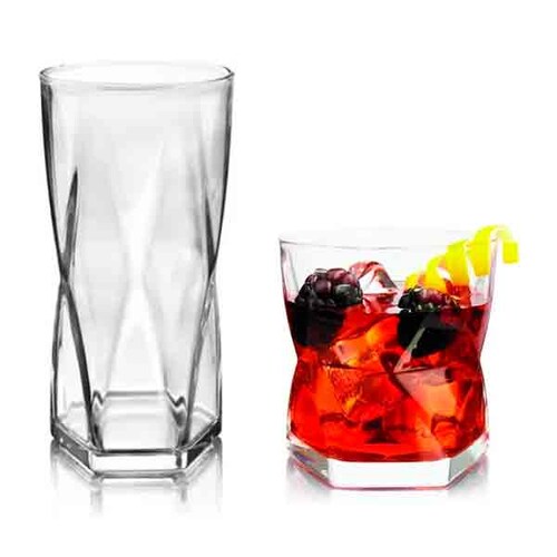 Juego de vasos Rombus  de vidrio 15oz y 11oz Crisa - 24 piezas