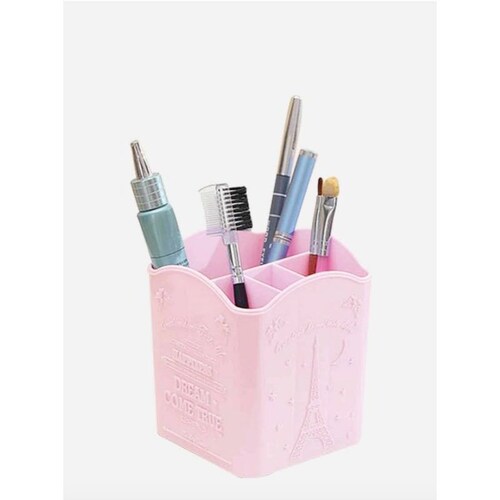 Organizador Base De Plástico Para Brochas De Maquillaje Rosa.
