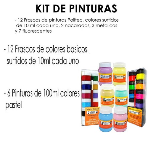 Pintura Acrilica Politec Colores Pastel Especiales Y Basicos.