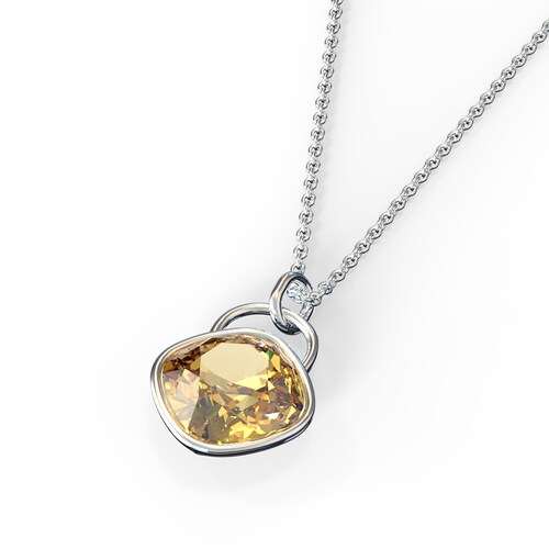 Collar para Mujer con Cristal Fino Europeo en forma de Rombo, Bañado en Oro 14k- Collar Elegante y Brillante-Collares de Mujer de Moda- Joyería para Mujer de Moda- Regalo especial