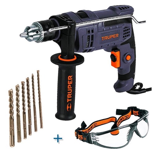 Rotomartillo de 650 w Combo Con 6 Brocas-Lentes De Seguridad Concreto, Madera y Metal COMBOR-1/2N6