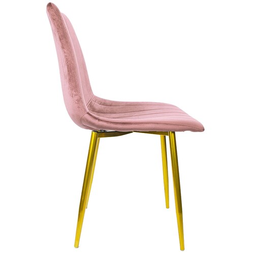 Silla Eames Tapizada Kit 2 Sillas Comedor Vintage Terciopelo Rosa Patas Doradas Minimalista