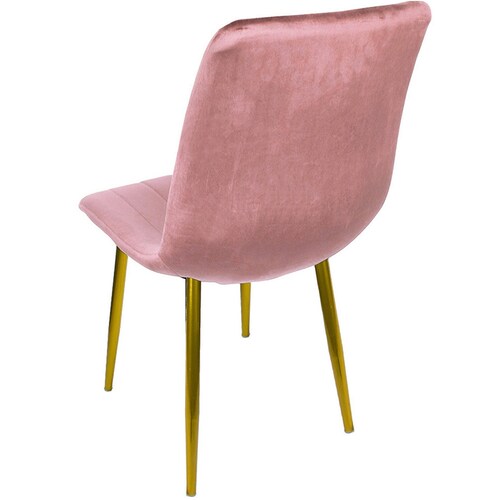 Silla Eames Tapizada Kit 2 Sillas Comedor Vintage Terciopelo Rosa Patas Doradas Minimalista