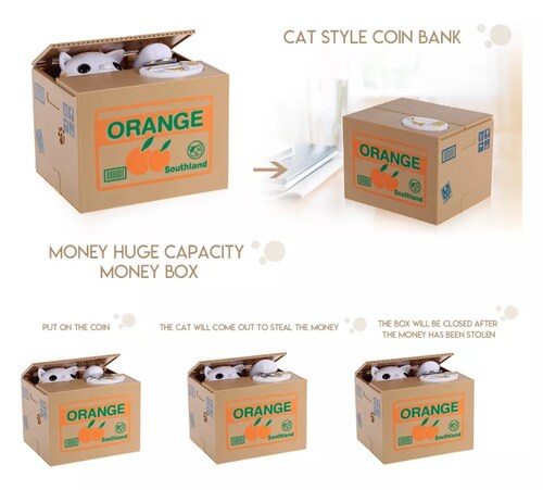 Alcancia roba monedas gato