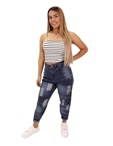 Jeans mom rasgados rotos pantalón mezclilla mujer destrucción Bombón 