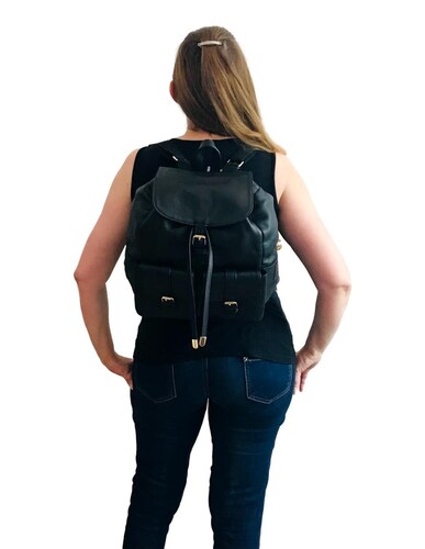 Backpack bolso 100% piel genuina bolsa mochila negra 