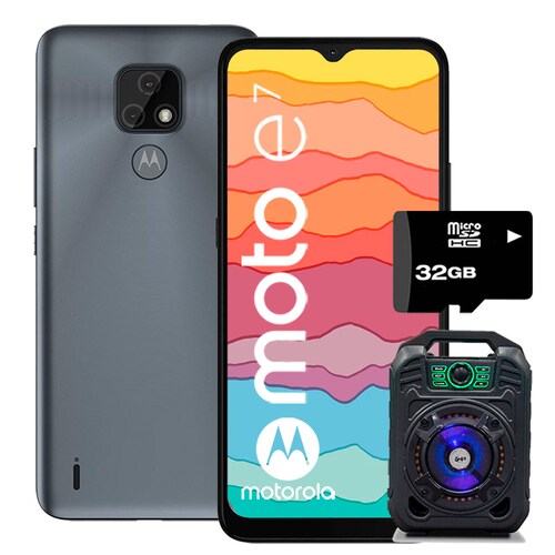 Celular Motorola Moto E7 64GB Gris + Microsd 32 +Bocina Buetooth