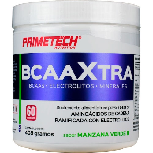 Aminoacidos BCAAXTRA Manzana Verde Primetech 408 g 60 serv 68 g c/u