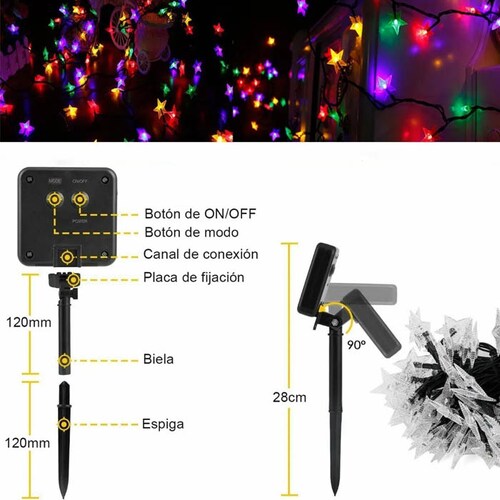 Serie Navideña de luces carga solar multicolor led Focos Navidad.