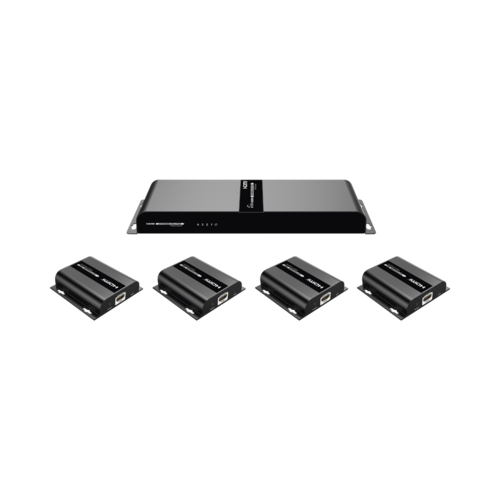 Kit  1080p, Divisor HDMI ; 1 X 4 sobre cable CAT6 hasta 120 Metros, con IR