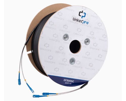 Carrete de Fibra Óptica Monomodo con conectores SC-SC Duplex, Reforzada con Kevlar, de 300 metros
