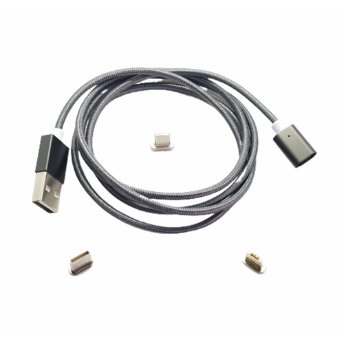 Cable Magnético Usb 3 entradas en 1 cable, para carga del móvil y para Transmisión de Datos, Gris