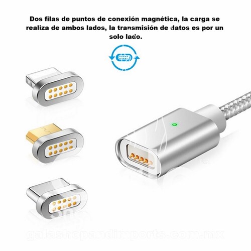 Cable Magnético Usb 3 entradas en 1 cable, para carga del móvil y para Transmisión de Datos, Gris