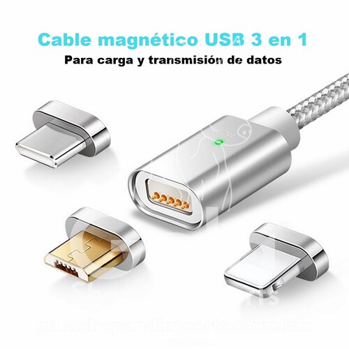 Cable Magnético USB 3 entradas en 1 cable, para carga del móvil y para Transmisión de Datos, Rosa