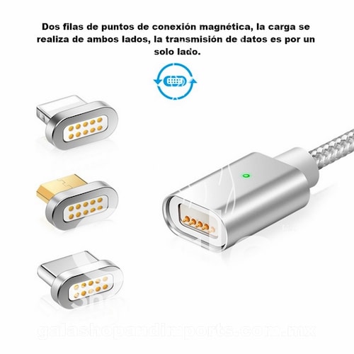 Cable Magnético USB 3 entradas en 1 cable, para carga del móvil y para Transmisión de Datos, Rosa