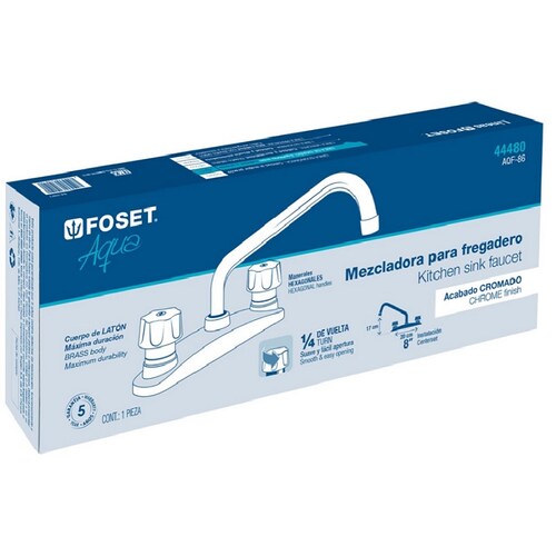 Mezcladora para  Fregadero  8'Manerales Metalicos de Acero Inoxidable Standard Foset Cuello de latón AQF-86