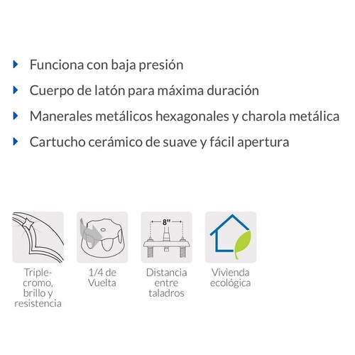 Mezcladora para  Fregadero  8'Manerales Metalicos de Acero Inoxidable Standard Foset Cuello de latón AQF-86