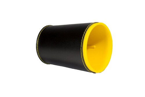 Cubilete Profesional con 5 Dados Poker. Vaso Estriado Color Amarillo