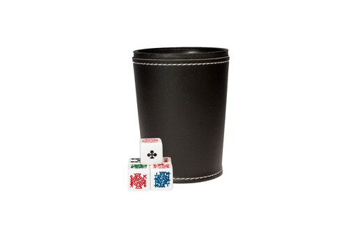 Cubilete Profesional con 5 Dados Poker. Vaso Estriado Color Negro
